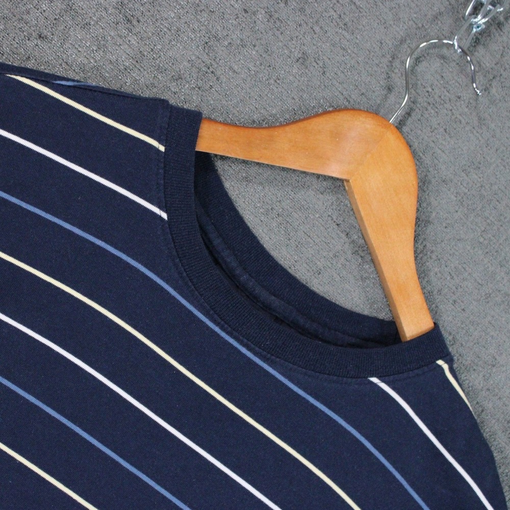 Puritan Mens Navy Blue Striped Pocket T-Shirt Short Sleeve Large L 42-44
